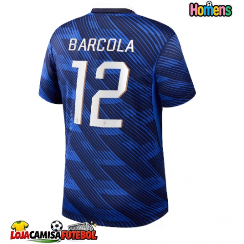 Camisa de Futebol França Bradley Barcola #12 Equipamento Principal Mundo 2026 Manga Curta